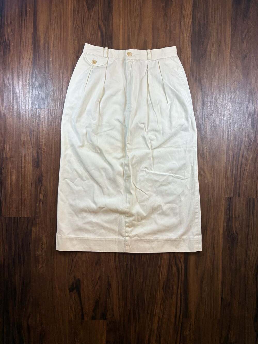 Ralph Lauren Midi Skirt Size 12 Cream Cotton Pleated Vintage
